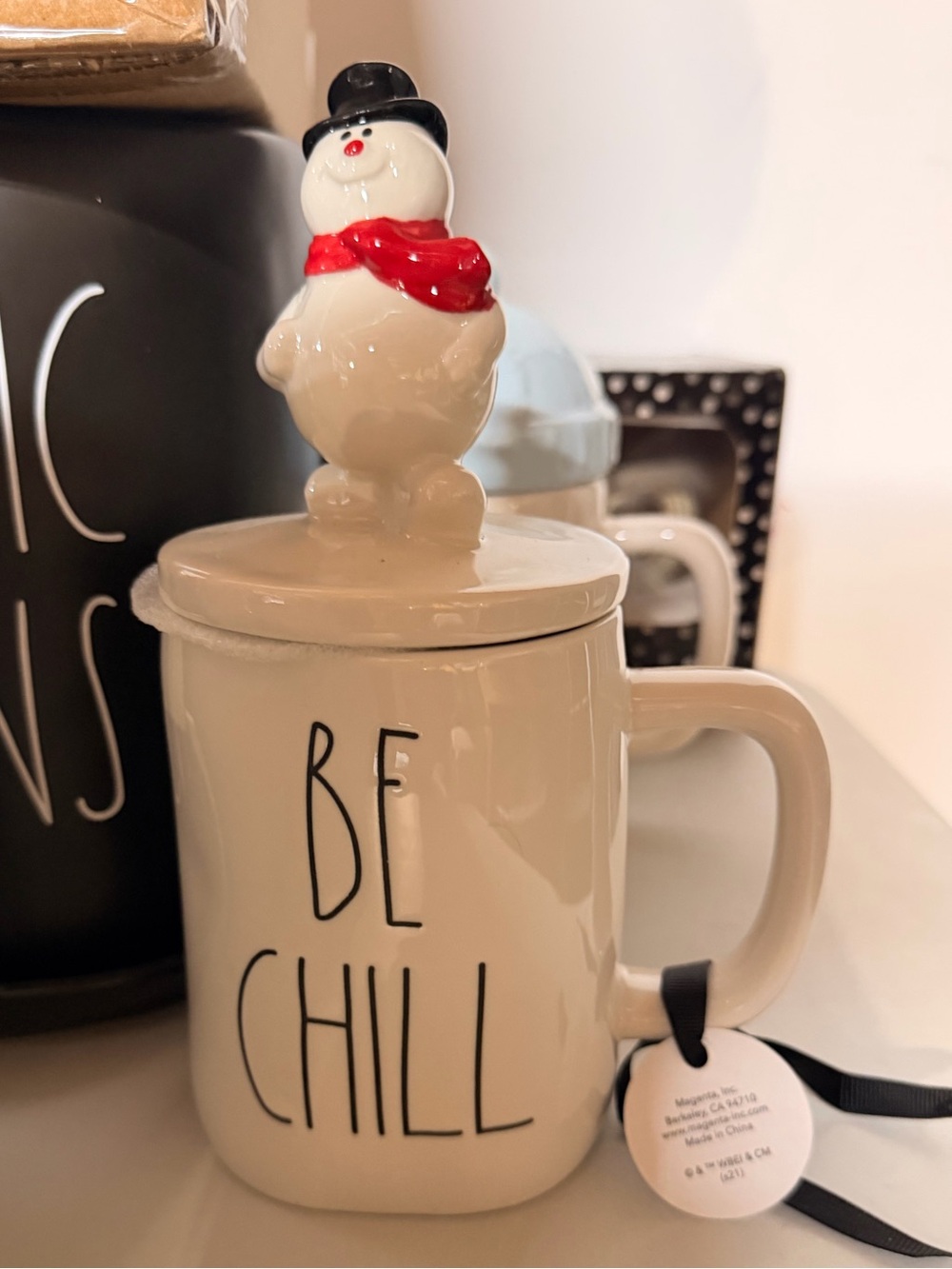 Rae Dunn Be Chill Ceramic Mug with Snowman Lid